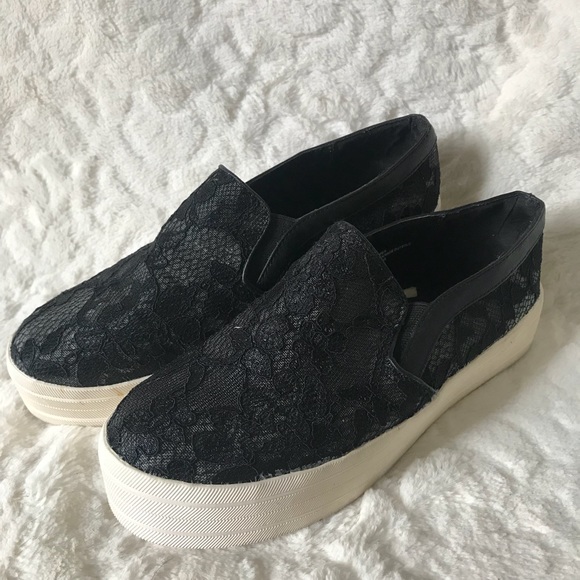 black lace slip on sneakers